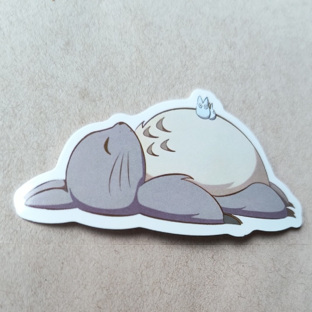 Cute Sleeping Bunny Sticker - Gray and Cream Totoro Studio Ghibli